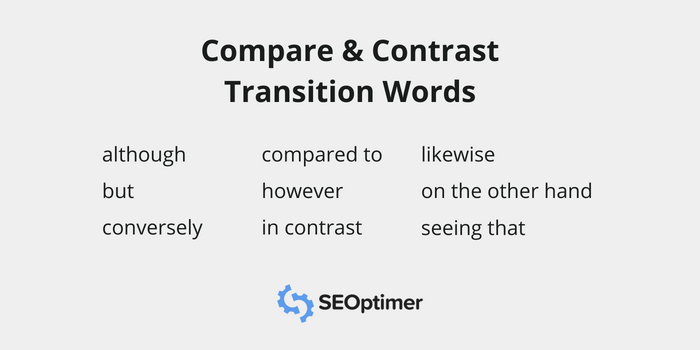 confronta e contrappone le parole di transizione seo